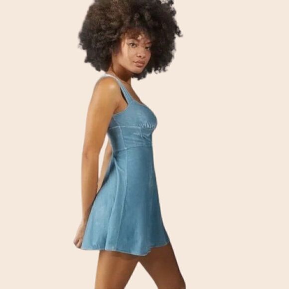 Urban Outfitters Genivieve Blue Velvet Corset Mini Dress Size Large - Picture 4 of 14